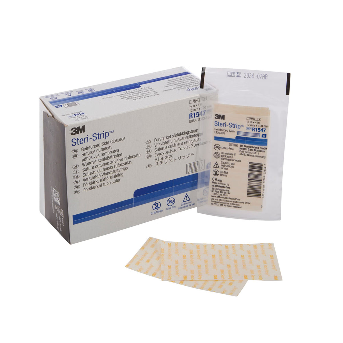 Steri-Strip Skin Closure Strips, Reinforced, Nonwoven, Sterile, White, 0.5" x 4" - R1547 - LL Medico