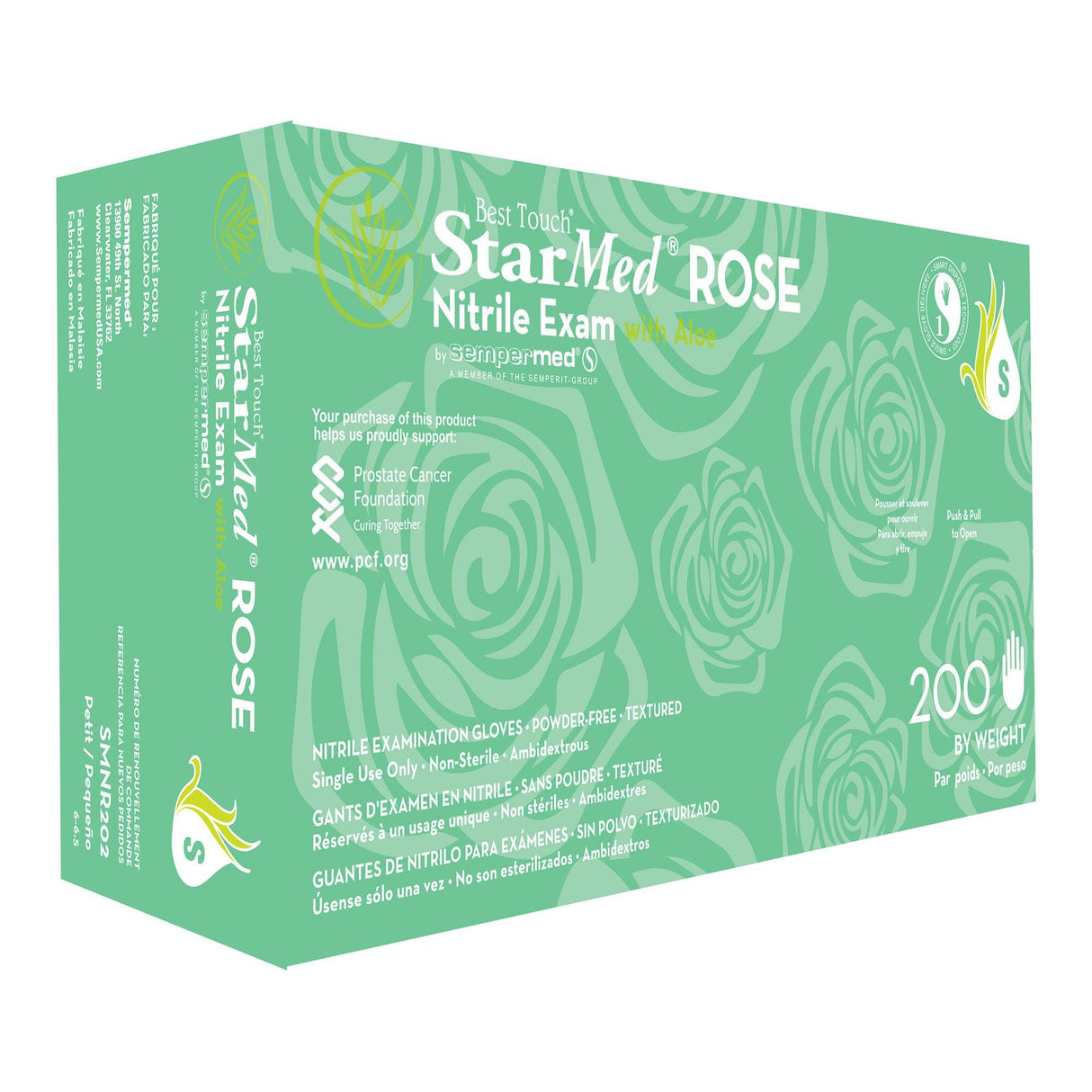 StarMed Rose Nitrile Exam Gloves, Powder-Free, with Aloe & Vitamin E, Green