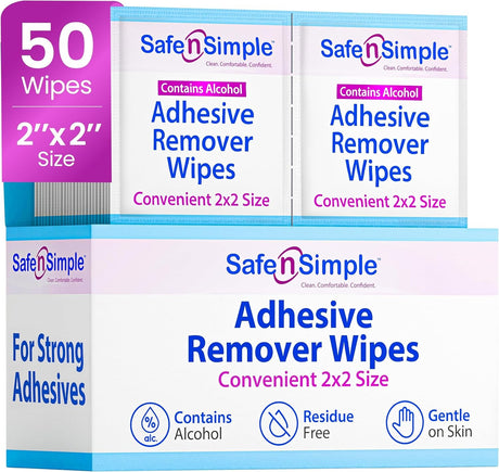 Safe N Simple Adhesive Remover, 2 x 2 Inch Wipe