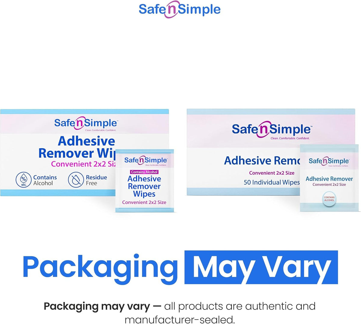 Safe N Simple Adhesive Remover, 2 x 2 Inch Wipe