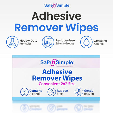 Safe N Simple Adhesive Remover, 2 x 2 Inch Wipe