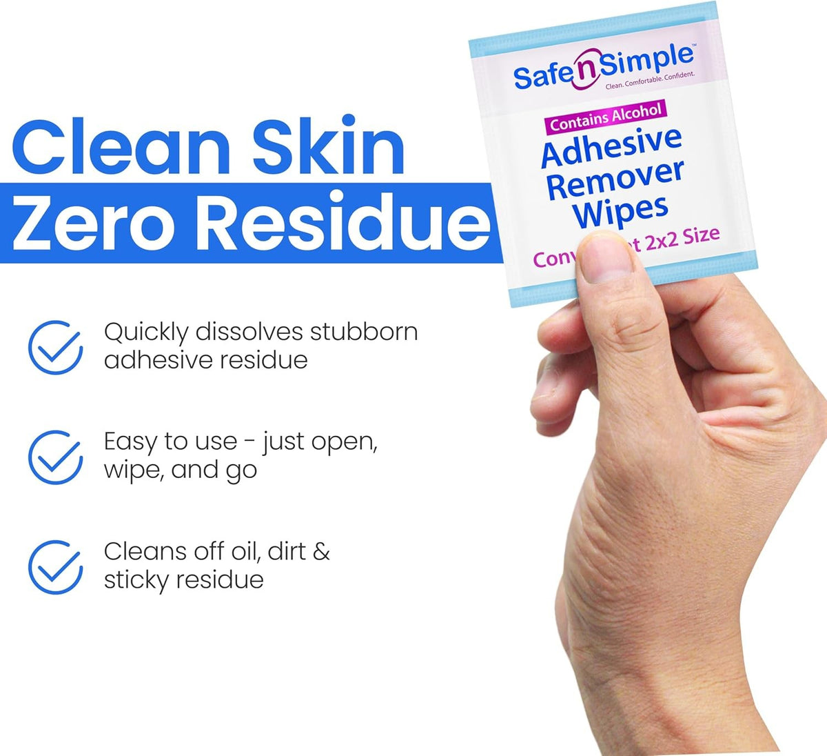 Safe N Simple Adhesive Remover, 2 x 2 Inch Wipe