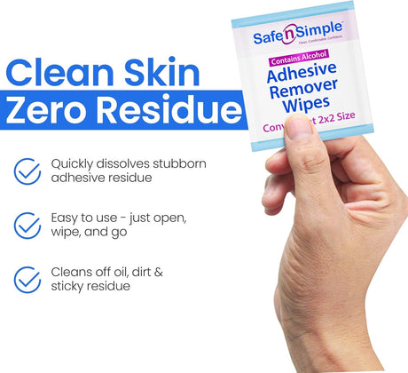 Safe N Simple Adhesive Remover, 2 x 2 Inch Wipe