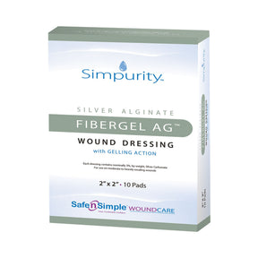 Simpurity Fibergel AG, Silver Alginate Wound Dressing, Square, 2" x 2", Sterile, Non-Adhesive Without Border - SNS56712-Single - LL Medico