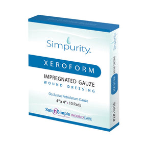 Safe n Simple Simpurity Xeroform Petrolatum Impregnated Dressing, 4 x 4 Inch