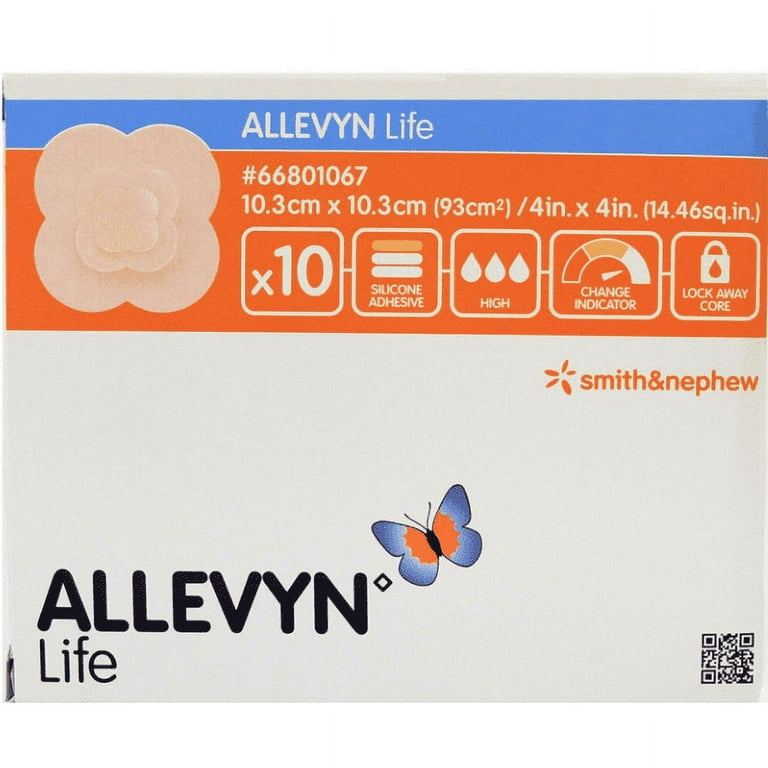 Allevyn Life Silicone Adhesive with Border Silicone Foam Dressing, 4 x 4 Inch