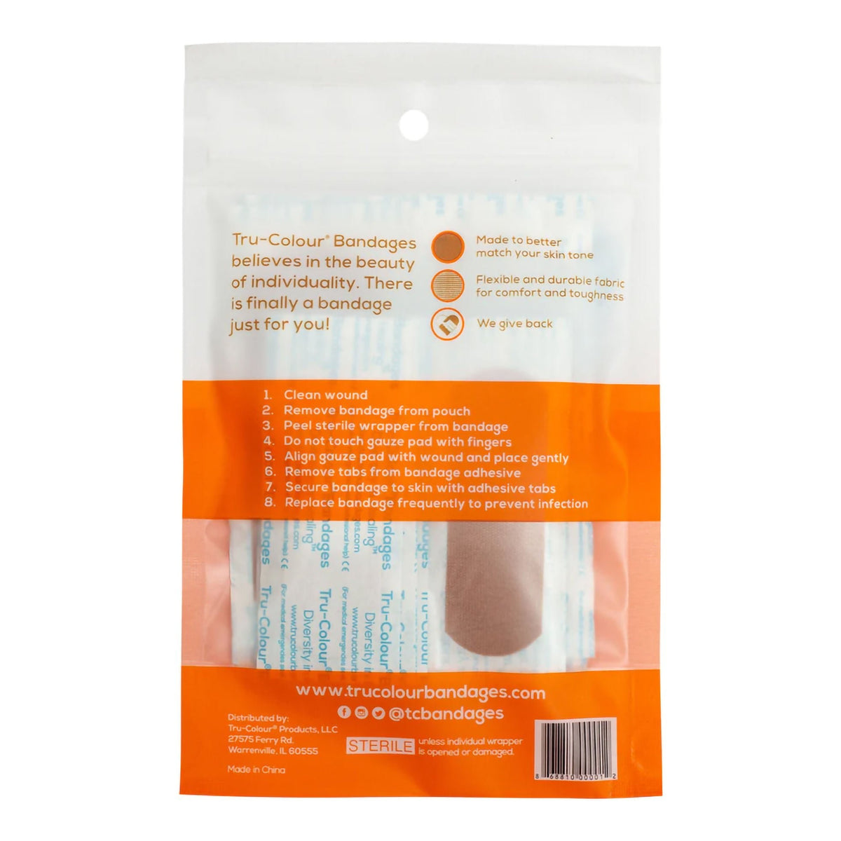 Tru-Colour Adhesive Strip, Waterproof, Brown, Fabric, 1 x 3", Sterile - TCB-121-Pack - LL Medico