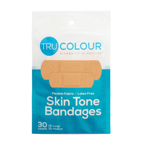 Tru-Colour Skin Tone Adhesive Bandages, Waterproof Fabric Strip, Beige, 1" x 3", Sterile - TCB-161-Pack - LL Medico