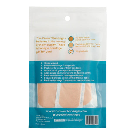 Tru-Colour Skin Tone Adhesive Bandages, Waterproof Fabric Strip, Beige, 1" x 3", Sterile - TCB-161-Pack - LL Medico