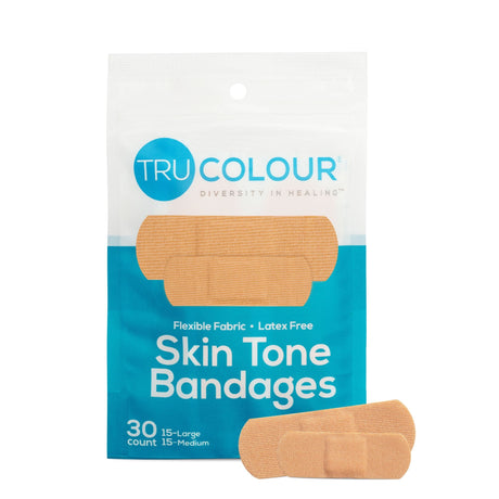 Tru-Colour Skin Tone Adhesive Bandages, Waterproof Fabric Strip, Beige, 1" x 3", Sterile - TCB-161-Pack - LL Medico