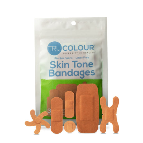 Tru-Colour Adhesive Strips, Olive, Fabric, Waterproof, Assorted Shapes and Sizes, Sterile - TCB-GASD-Pack - LL Medico
