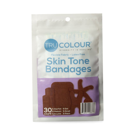 Tru-Colour Adhesive Strips, Waterproof, Dark Brown, Fabric, Sterile, Assorted Shapes and Sizes - TCB-PASD - LL Medico