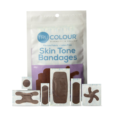 Tru-Colour Adhesive Strips, Waterproof, Dark Brown, Fabric, Sterile, Assorted Shapes and Sizes - TCB-PASD - LL Medico