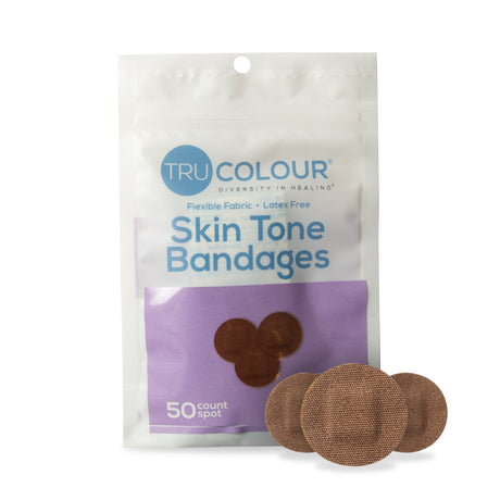 Tru-Colour Spot Bandage, Waterproof Adhesive, Dark Brown, Fabric, Sterile - TCB-PDOT-Pack - LL Medico