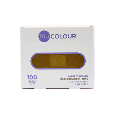 Tru-Colour Skin Tone Fabric Bandage, Adhesive Strip, Dark Brown, Fabric, 1 x 3", Sterile - TCB-PLS100 - LL Medico