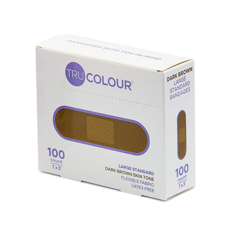Tru-Colour Skin Tone Fabric Bandage, Adhesive Strip, Dark Brown, Fabric, 1 x 3", Sterile - TCB-PLS100 - LL Medico