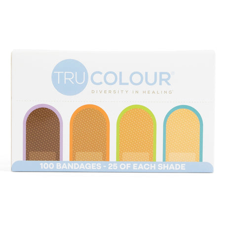 Tru-Colour Skin Tone Bandages, Waterproof Adhesive Strip, Fabric, Beige / Olive / Brown / Dark Brown, Sterile, 1 x 3" - LL Medico