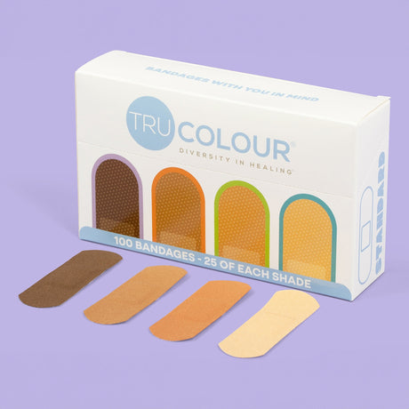 Tru-Colour Skin Tone Bandages, Adhesive Strip, Fabric, Beige / Olive / Brown / Dark Brown, Sterile, 1 x 3" - LL Medico