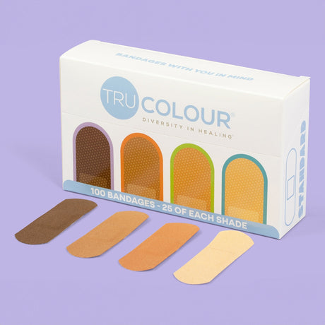 Tru-Colour Skin Tone Bandages, Waterproof Adhesive Strip, Fabric, Beige / Olive / Brown / Dark Brown, Sterile, 1 x 3" - LL Medico
