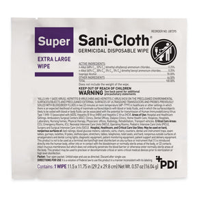 Super Sani-Cloth Germicidal Disposable Wipes, Premoistened Surface Disinfectant Cleaner, Alcohol Scent, Nonsterile, Individual Packets, 11.5" x 11.75" - U87295 - LL Medico