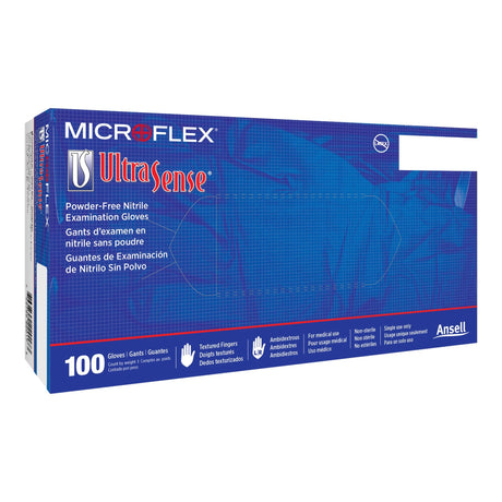 Microflex UltraSense Powder-Free Nitrile Exam Gloves, Medium, Box of 100, Blue