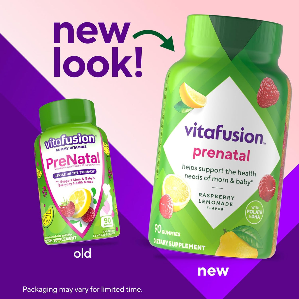 Vitafusion Prenatal Gummy Vitamins, Raspberry Lemonade Flavor, 90 ct