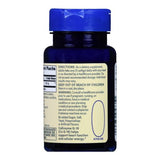 A blue bottle of Foster & Thrive Coenzyme Q-10 Vitamin Supplement with a blue cap. The back label shows directions, warnings, and supplement facts on beige, plus a barcode and pill size guide. Coenzyme Q-10 supports antioxidant protection and heart health.