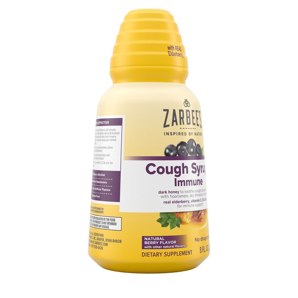Zarbee’s Cough Syrup+ Immune Support Liquid, Berry Flavor, 8 fl oz
