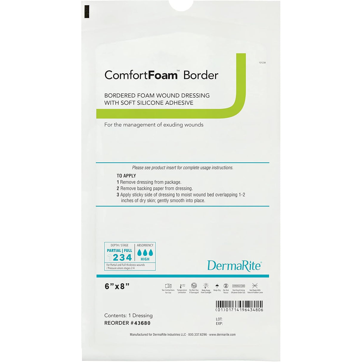 ComfortFoam Bordered Foam Wound Dressing w/ Soft Silicone Adhesive, 6 x 8 Inch