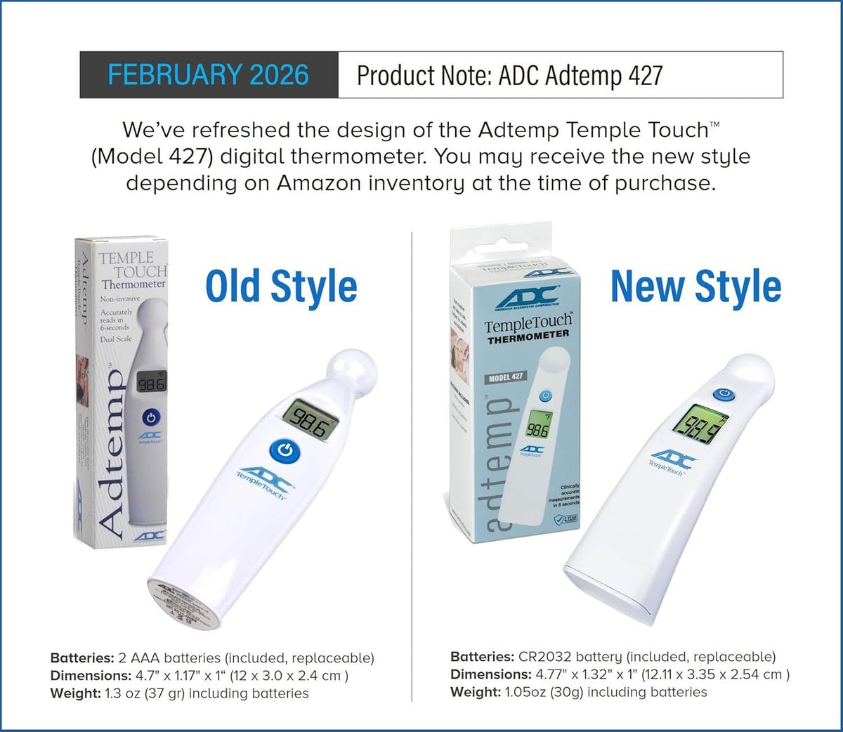 ADC Adtemp 427 Temporal Contact Thermometer - 427-Single - LL Medico