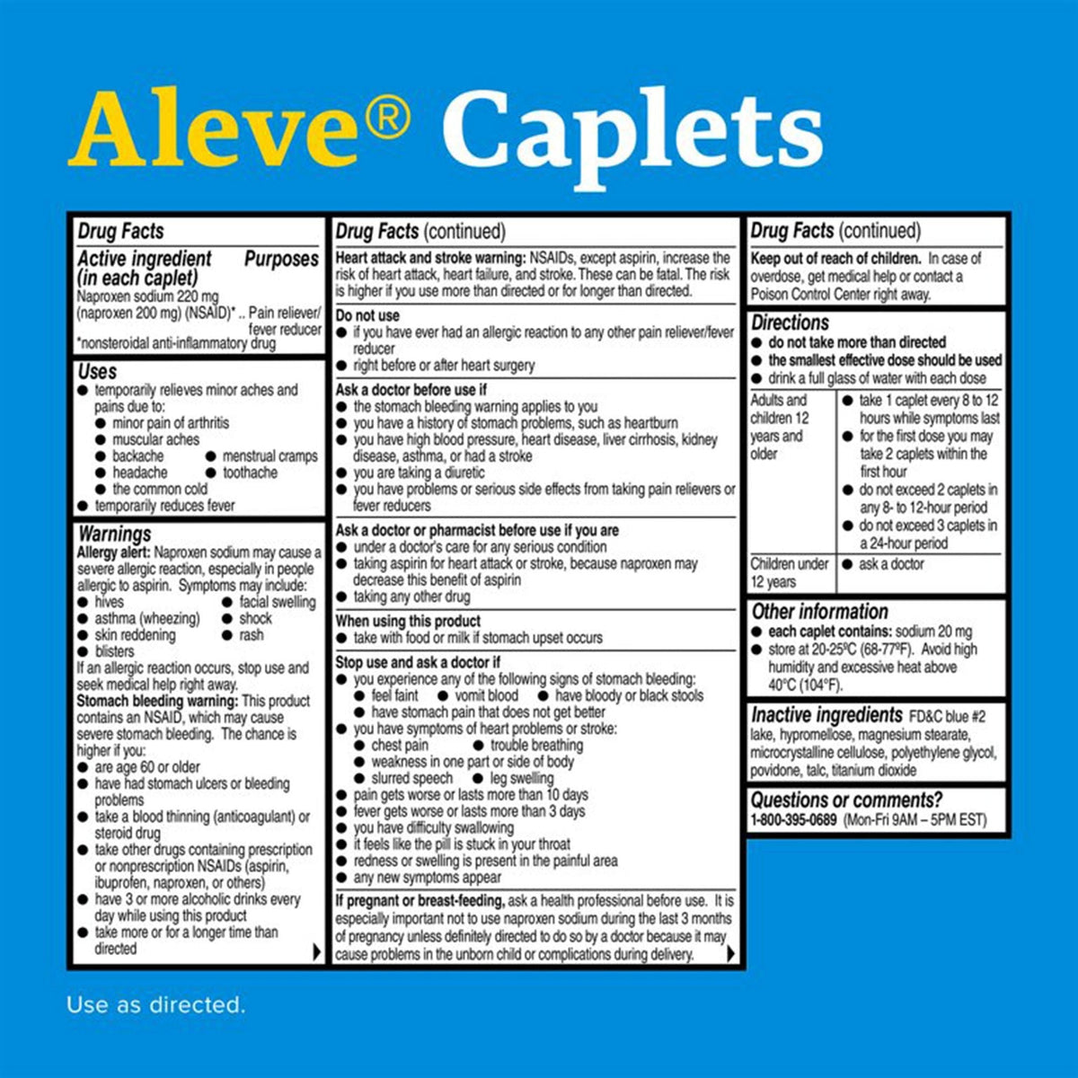 Aleve Easy Open Arthritis Cap Caplets, Drug Facts panel