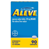 Aleve Naproxen Sodium Pain Reliever, box front of 90 caplets