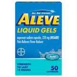 Aleve Liquid Gels Naproxen Sodium 220 mg, box front of 50 count