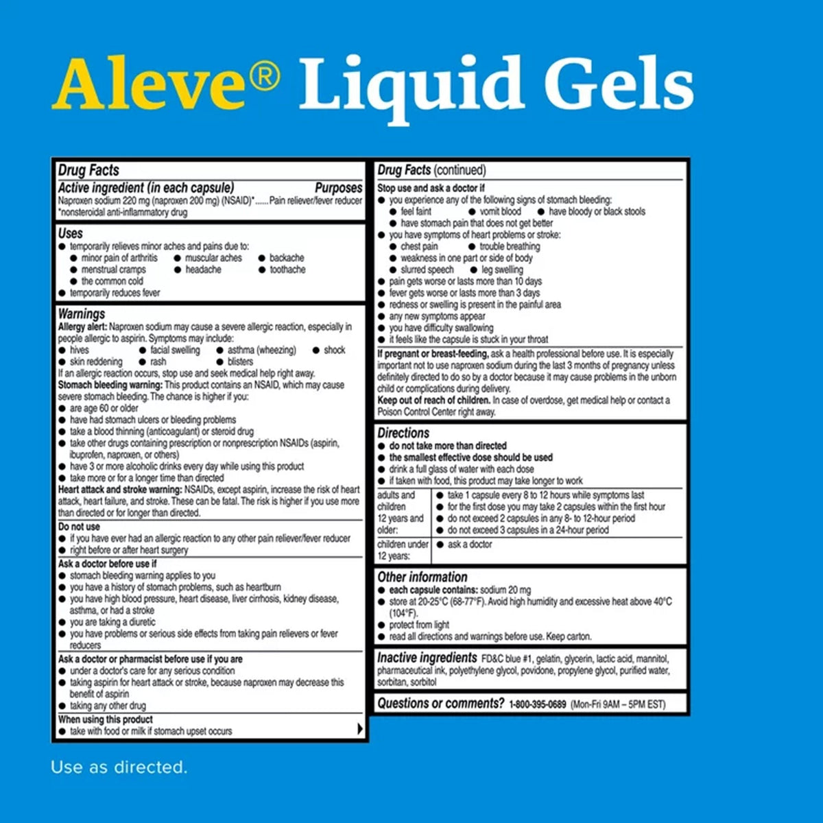 Aleve Liquid Gels, drug facts panel