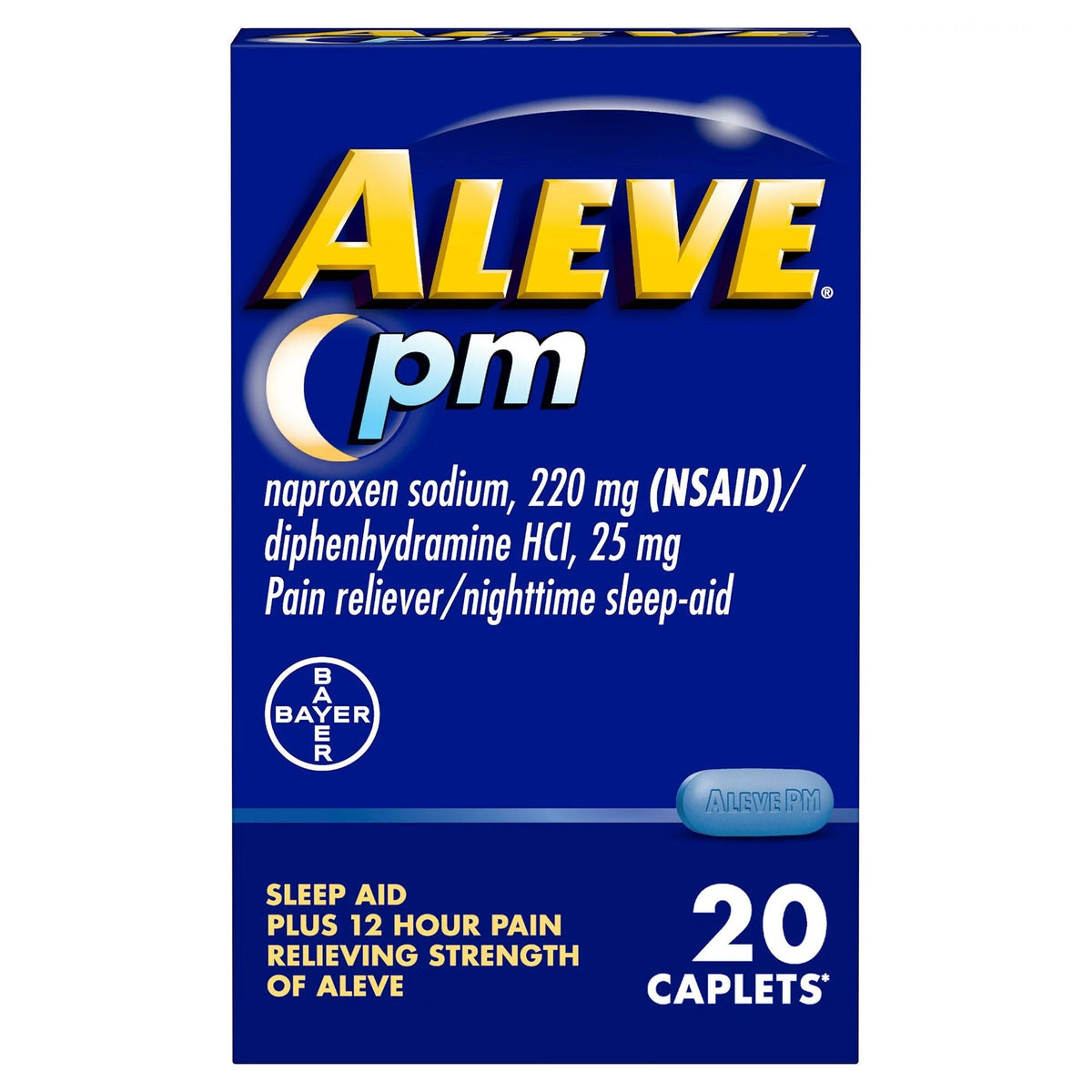 Aleve PM Pain Reliever & Nighttime Sleep Aid Caplets, Naproxen Sodium, 220 mg - 00280120020-Bottle - LL Medico