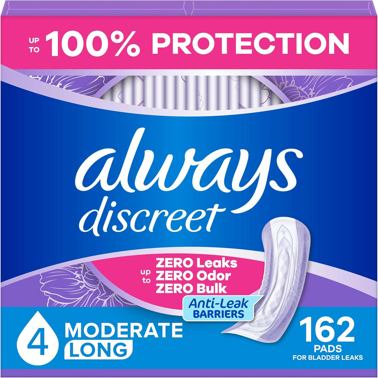Always Discreet Moderate Long Pads, 4 Drops - 03700088707-Case - LL Medico