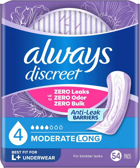 Always Discreet Moderate Long Pads, 4 Drops - 03700088707-Pack - LL Medico