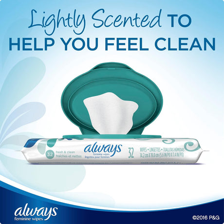 Always Feminine Wipes, Fresh & Clean, Soft Pack - 03700095899-Pack - LL Medico