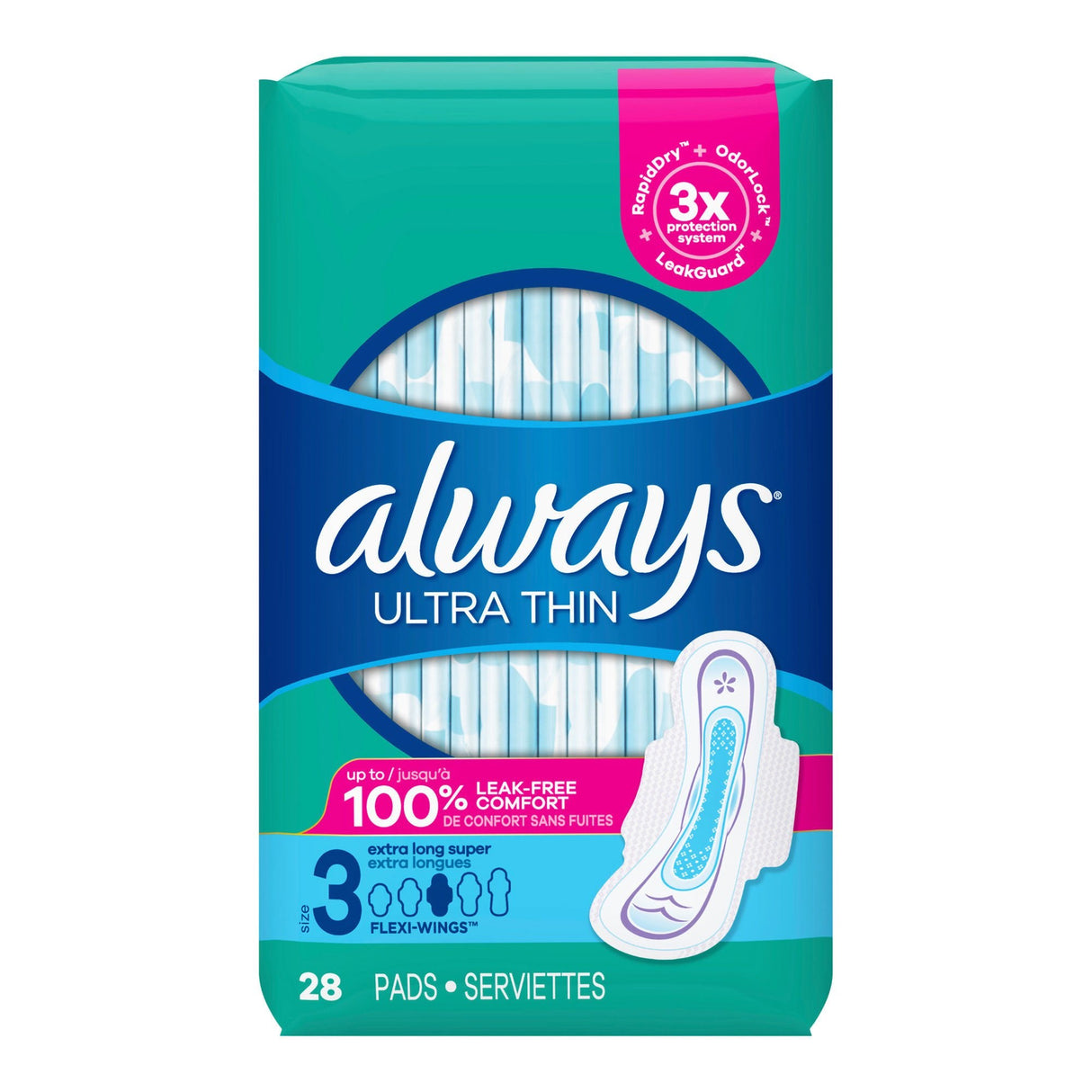 Always Ultra Thin Extra Long Super Pads, Size 3 - 03700089907-Pack - LL Medico