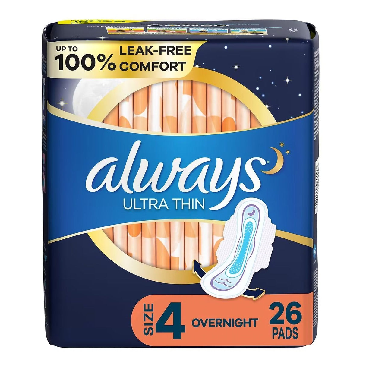 Always Ultra Thin Size 4 Overnight Pads With Wings, Unscented - 03700099089-Pack - LL Medico