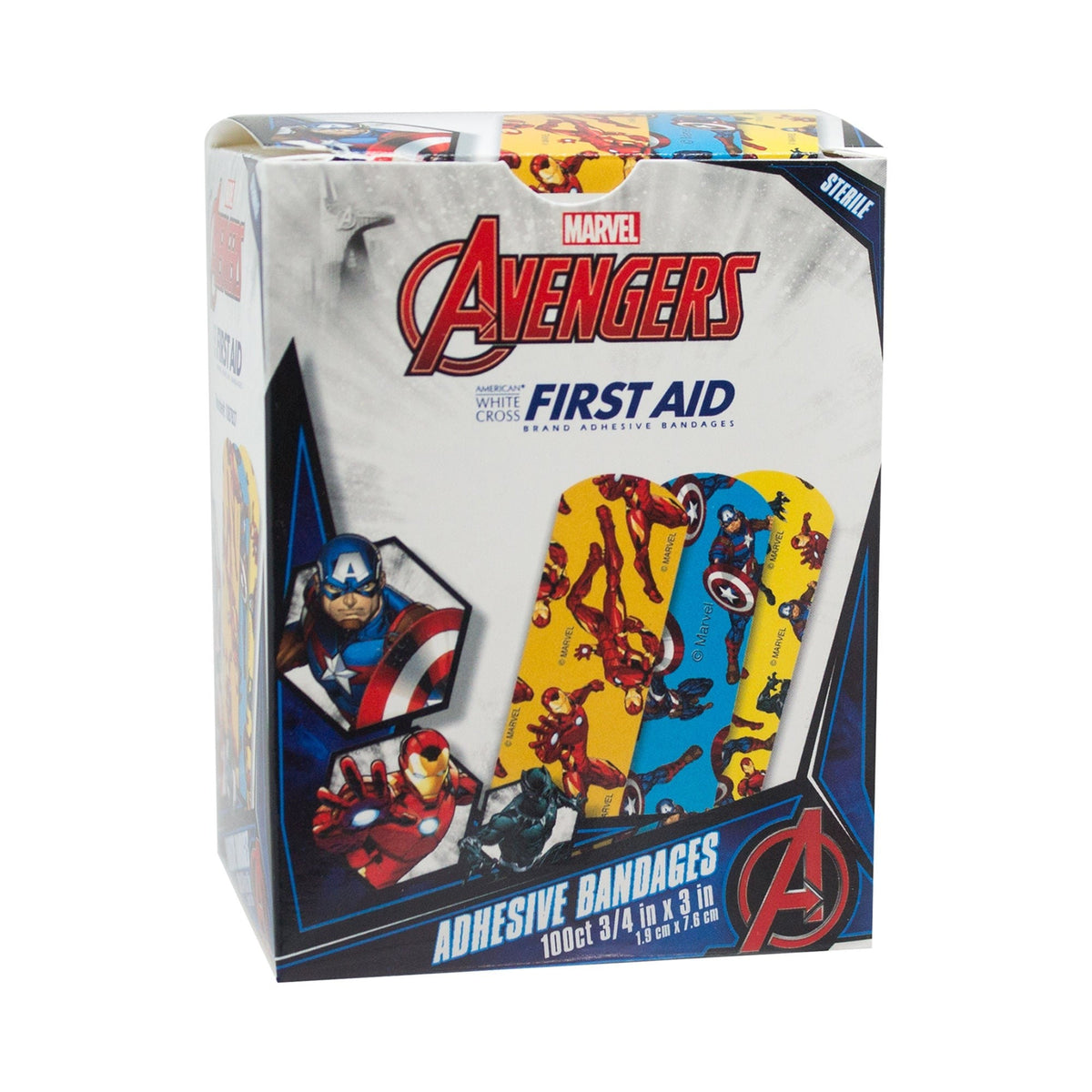 American White Cross Marvel Avengers First Aid Adhesive Bandages, Sterile, 3/4" x 3" - 1087837-Box - LL Medico