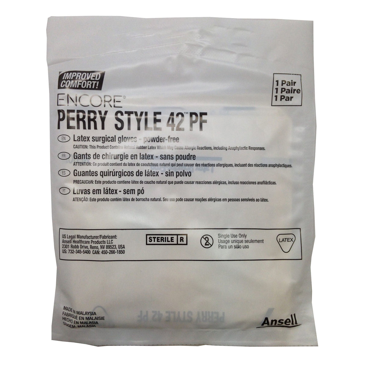 Ansell Encore Perry Style 42 PF Latex Surgical Gloves, Sterile, Powder-Free - 5711101PF-Box - LL Medico