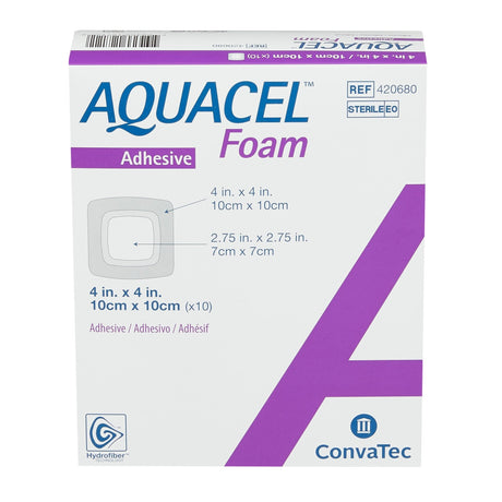 Aquacel Foam Dressing with Border, Silicone Adhesive, 4 x 4", Waterproof Film Backing, Square, Tan, Sterile - 420680-Single - LL Medico
