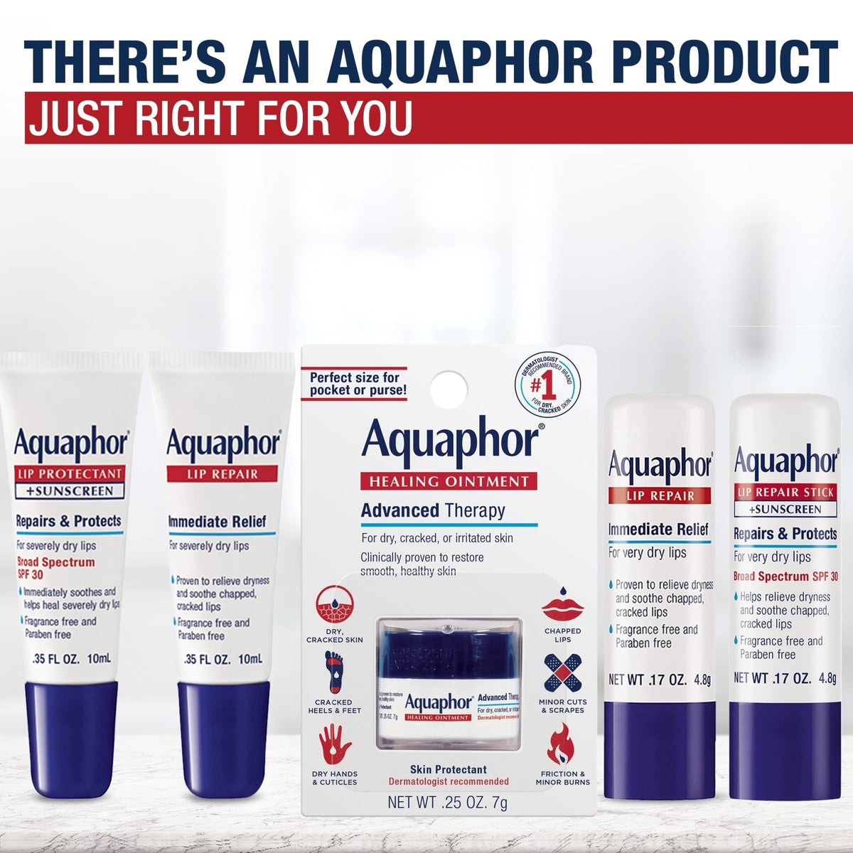 Aquaphor Lip Repair Stick, Immediate Relief, .35 oz - 07214000638-Single - LL Medico