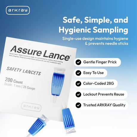 Arkray Assure Safety Lancets, 28 Gauge, 1 mm Depth - 980128-Box - LL Medico
