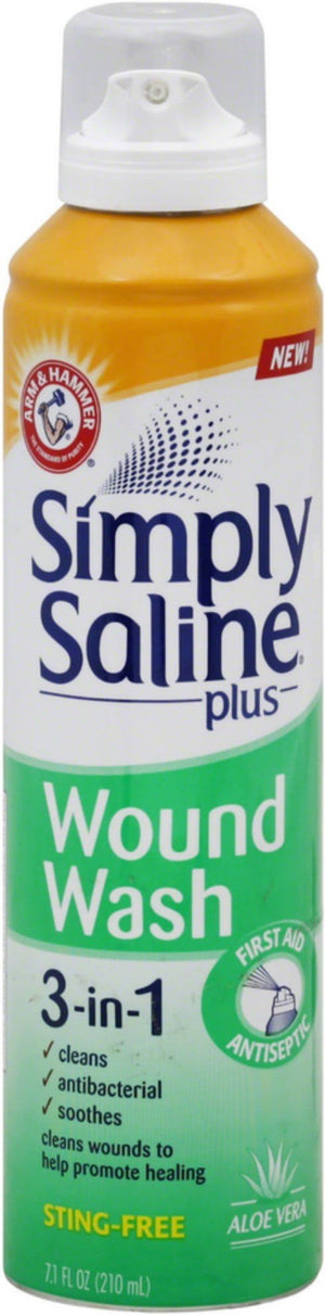 Arm & Hammer Simply Saline Plus Wound Wash 3-in-1 First Aid Antiseptic, Sting-Free, Aloe Vera, 7.1 fl oz - 02260008557-Single - LL Medico