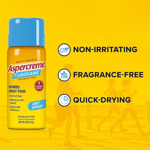 Aspercreme Max Strength Lidocaine Pain Relief Dry Spray 4 oz Odor Free - 4116705835 - LL Medico