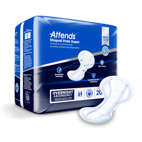 Attends Shaped Pads Super, Overnight Absorbency - SPSA-Pack - LL Medico