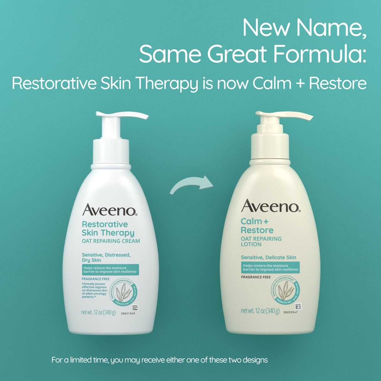Aveeno Calm + Restore Oat Repairing Lotion Fragrance Free, 12-ounce Pump Bottle - 38137118789-Single - LL Medico