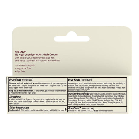 Aveeno Maximum Strength 1% Hydrocortisone Anti-Itch Cream, 1 oz Tube - 38137003658-Single - LL Medico